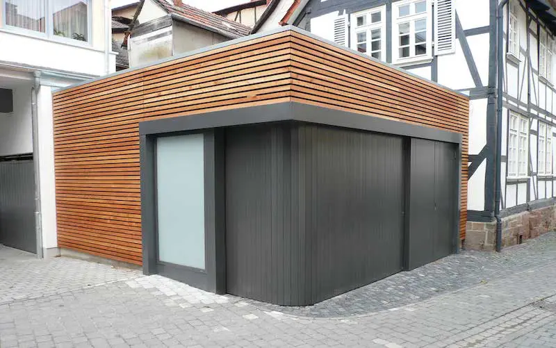 A sliding garage door