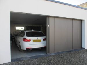A view of a sliding garage door