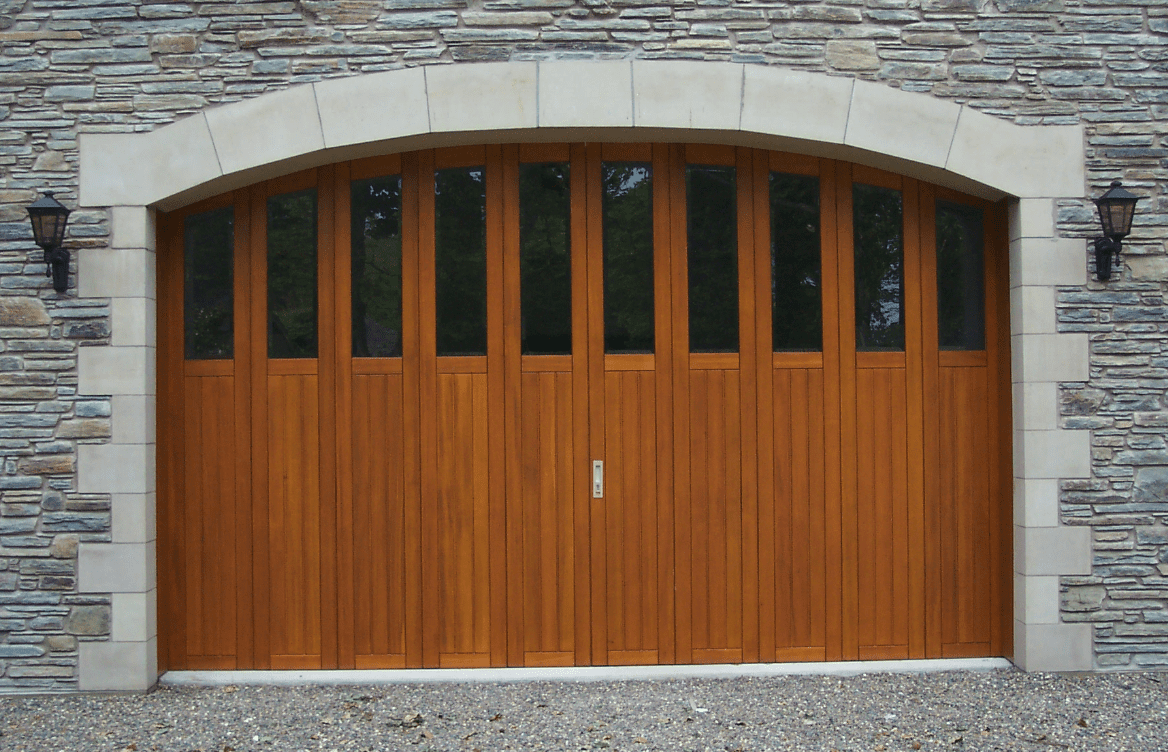 A custom wooden garage door